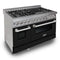 48 In. 6.0 Cu. Ft. Legacy Dual Fuel Range With 7 Burner Gas Cooktop And 2 Electric Ovens In Satin Stainless Steel And Black Matte Doors