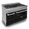 48 In. 6.0 Cu. Ft. Legacy Dual Fuel Range With 7 Burner Gas Cooktop And 2 Electric Ovens In Satin Stainless Steel And Black Matte Doors