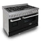 48 In. 6.0 Cu. Ft. Legacy Dual Fuel Range With 7 Burner Gas Cooktop And 2 Electric Ovens In Satin Stainless Steel And Black Matte Doors