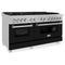 60 In. 7.4 Cu. Ft. Legacy Dual Fuel Range With 9 Burner Gas Cooktop And 2 Electric Convection Ovens In Satin Stainless Steel And Black Matte Doors