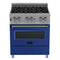 30 In. 4.0 Cu. Ft. Legacy Dual Fuel Range With 4 Burner Gas Cooktop And Electric Convection Oven In Satin Stainless Steel And Blue Matte Door