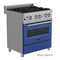 30 In. 4.0 Cu. Ft. Legacy Dual Fuel Range With 4 Burner Gas Cooktop And Electric Convection Oven In Satin Stainless Steel And Blue Matte Door