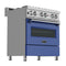 30 In. 4.0 Cu. Ft. Legacy Dual Fuel Range With 4 Burner Gas Cooktop And Electric Convection Oven In Satin Stainless Steel And Blue Matte Door