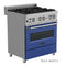 30 In. 4.0 Cu. Ft. Legacy Dual Fuel Range With 4 Burner Gas Cooktop And Electric Convection Oven In Satin Stainless Steel And Blue Matte Door