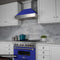 30 In. 4.0 Cu. Ft. Legacy Dual Fuel Range With 4 Burner Gas Cooktop And Electric Convection Oven In Satin Stainless Steel And Blue Matte Door