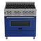 36 In. 4.6 Cu. Ft. Legacy Dual Fuel Range With 6 Burner Gas Cooktop And Electric Convection Oven In Satin Stainless Steel And Blue Matte Door