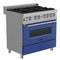36 In. 4.6 Cu. Ft. Legacy Dual Fuel Range With 6 Burner Gas Cooktop And Electric Convection Oven In Satin Stainless Steel And Blue Matte Door