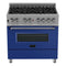 36 In. 4.6 Cu. Ft. Legacy Dual Fuel Range With 6 Burner Gas Cooktop And Electric Convection Oven In Satin Stainless Steel And Blue Matte Door