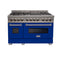48 In. 6.0 Cu. Ft. Legacy Dual Fuel Range With 7 Burner Gas Cooktop And 2 Electric Ovens In Satin Stainless Steel And Blue Matte Doors