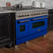 48 In. 6.0 Cu. Ft. Legacy Dual Fuel Range With 7 Burner Gas Cooktop And 2 Electric Ovens In Satin Stainless Steel And Blue Matte Doors