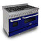 48 In. 6.0 Cu. Ft. Legacy Dual Fuel Range With 7 Burner Gas Cooktop And 2 Electric Ovens In Satin Stainless Steel And Blue Matte Doors