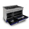 48 In. 6.0 Cu. Ft. Legacy Dual Fuel Range With 7 Burner Gas Cooktop And 2 Electric Ovens In Satin Stainless Steel And Blue Matte Doors