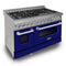 48 In. 6.0 Cu. Ft. Legacy Dual Fuel Range With 7 Burner Gas Cooktop And 2 Electric Ovens In Satin Stainless Steel And Blue Matte Doors