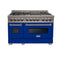 48 In. 6.0 Cu. Ft. Legacy Dual Fuel Range With 7 Burner Gas Cooktop And 2 Electric Ovens In Satin Stainless Steel And Blue Matte Doors