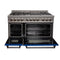 48 In. 6.0 Cu. Ft. Legacy Dual Fuel Range With 7 Burner Gas Cooktop And 2 Electric Ovens In Satin Stainless Steel And Blue Matte Doors