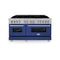 60 In. 7.4 Cu. Ft. Legacy Dual Fuel Range With 9 Burner Gas Cooktop And 2 Electric Convection Ovens In Satin Stainless Steel And Blue Matte Doors