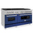 60 In. 7.4 Cu. Ft. Legacy Dual Fuel Range With 9 Burner Gas Cooktop And 2 Electric Convection Ovens In Satin Stainless Steel And Blue Matte Doors
