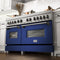 60 In. 7.4 Cu. Ft. Legacy Dual Fuel Range With 9 Burner Gas Cooktop And 2 Electric Convection Ovens In Satin Stainless Steel And Blue Matte Doors