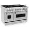 48 In. 6.0 Cu. Ft. Legacy Dual Fuel Range With 7 Burner Gas Cooktop And 2 Electric Ovens In Stainless Steel With Satin Stainless Steel Doors