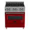 36 In. 4.6 Cu. Ft. Legacy Dual Fuel Range With 6 Burner Gas Cooktop And Electric Convection Oven In Satin Stainless Steel And Red Gloss Door