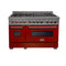 48 In. 6.0 Cu. Ft. Legacy Dual Fuel Range With 7 Burner Gas Cooktop And 2 Electric Ovens In Satin Stainless Steel And Red Gloss Doors