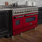 48 In. 6.0 Cu. Ft. Legacy Dual Fuel Range With 7 Burner Gas Cooktop And 2 Electric Ovens In Satin Stainless Steel And Red Gloss Doors
