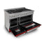 48 In. 6.0 Cu. Ft. Legacy Dual Fuel Range With 7 Burner Gas Cooktop And 2 Electric Ovens In Satin Stainless Steel And Red Gloss Doors