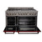 48 In. 6.0 Cu. Ft. Legacy Dual Fuel Range With 7 Burner Gas Cooktop And 2 Electric Ovens In Satin Stainless Steel And Red Gloss Doors