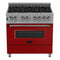 36 In. 4.6 Cu. Ft. Legacy Dual Fuel Range With 6 Burner Gas Cooktop And Electric Convection Oven In Satin Stainless Steel And Red Matte Door