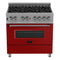 36 In. 4.6 Cu. Ft. Legacy Dual Fuel Range With 6 Burner Gas Cooktop And Electric Convection Oven In Satin Stainless Steel And Red Matte Door