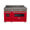 48 In. 6.0 Cu. Ft. Legacy Dual Fuel Range With 7 Burner Gas Cooktop And 2 Electric Ovens In Satin Stainless Steel And Red Matte Doors