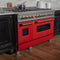 48 In. 6.0 Cu. Ft. Legacy Dual Fuel Range With 7 Burner Gas Cooktop And 2 Electric Ovens In Satin Stainless Steel And Red Matte Doors