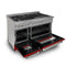 48 In. 6.0 Cu. Ft. Legacy Dual Fuel Range With 7 Burner Gas Cooktop And 2 Electric Ovens In Satin Stainless Steel And Red Matte Doors