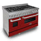 48 In. 6.0 Cu. Ft. Legacy Dual Fuel Range With 7 Burner Gas Cooktop And 2 Electric Ovens In Satin Stainless Steel And Red Matte Doors