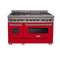 48 In. 6.0 Cu. Ft. Legacy Dual Fuel Range With 7 Burner Gas Cooktop And 2 Electric Ovens In Satin Stainless Steel And Red Matte Doors