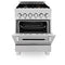 24 In. 2.8 Cu. Ft. Legacy Dual Fuel Range With Gas Cooktop And Electric Convection Oven In Satin Stainless Steel With 4 Brass Burners