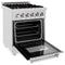 24 In. 2.8 Cu. Ft. Legacy Dual Fuel Range With Gas Cooktop And Electric Convection Oven In Satin Stainless Steel With 4 Brass Burners