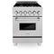 24 In. 2.8 Cu. Ft. Legacy Dual Fuel Range With Gas Cooktop And Electric Convection Oven In Satin Stainless Steel With 4 Brass Burners