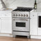 24 In. 2.8 Cu. Ft. Legacy Dual Fuel Range With Gas Cooktop And Electric Convection Oven In Satin Stainless Steel With 4 Brass Burners