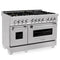 48 In. 6.0 Cu. Ft. Legacy Dual Fuel Range With Gas Cooktop And 2 Electric Ovens In Satin Stainless Steel With 6 Brass Burners