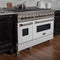 48 In. 6.0 Cu. Ft. Legacy Dual Fuel Range With 7 Burner Gas Cooktop And 2 Electric Ovens In Satin Stainless Steel And White Matte Doors