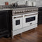 48 In. 6.0 Cu. Ft. Legacy Dual Fuel Range With 7 Burner Gas Cooktop And 2 Electric Ovens In Satin Stainless Steel And White Matte Doors
