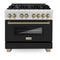 Autograph Edition 36 In. 4.6 Cu. Ft. Legacy Dual Fuel Range With 6 Burner Gas Cooktop And Electric Convection Oven In Satin Stainless Steel With Black Matte Door And Champagne Bronze Accents