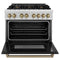 Autograph Edition 36 In. 4.6 Cu. Ft. Legacy Dual Fuel Range With 6 Burner Gas Cooktop And Electric Convection Oven In Satin Stainless Steel With Black Matte Door And Champagne Bronze Accents