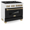 Autograph Edition 36 In. 4.6 Cu. Ft. Legacy Dual Fuel Range With 6 Burner Gas Cooktop And Electric Convection Oven In Satin Stainless Steel With Black Matte Door And Champagne Bronze Accents