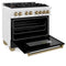 Autograph Edition 36 In. 4.6 Cu. Ft. Legacy Dual Fuel Range With 6 Burner Gas Cooktop And Electric Convection Oven In Satin Stainless Steel With Black Matte Door And Champagne Bronze Accents