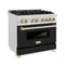 Autograph Edition 36 In. 4.6 Cu. Ft. Legacy Dual Fuel Range With 6 Burner Gas Cooktop And Electric Convection Oven In Satin Stainless Steel With Black Matte Door And Polished Gold Accents