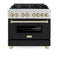 Autograph Edition 36 In. 4.6 Cu. Ft. Legacy Dual Fuel Range With 6 Burner Gas Cooktop And Electric Convection Oven In Satin Stainless Steel With Black Matte Door And Polished Gold Accents