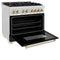 Autograph Edition 36 In. 4.6 Cu. Ft. Legacy Dual Fuel Range With 6 Burner Gas Cooktop And Electric Convection Oven In Satin Stainless Steel With Black Matte Door And Polished Gold Accents