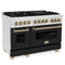 Autograph Edition 48 In. 6.0 Cu. Ft. Legacy Dual Fuel Range With 7 Burner Gas Cooktop And 2 Electric Ovens In Satin Stainless Steel With Black Matte Doors And Champagne Bronze Accents